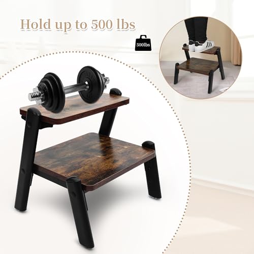 Wooden Step Stool for Adults Kids, 2 Step Heavy Duty with Metal Frame, Black W81781