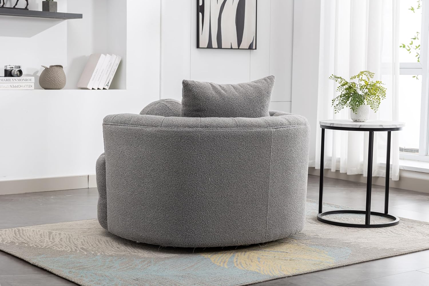 42.9" Oversized Swivel Accent Barrel Chair Chenille Tufted with 3 Pillows F8597