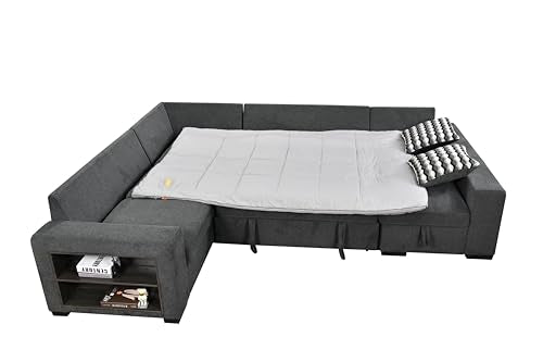 roomfitters 125'' U Shaped 7 Seat Sectional Sofa Couch with Storage, Light Gray J9659