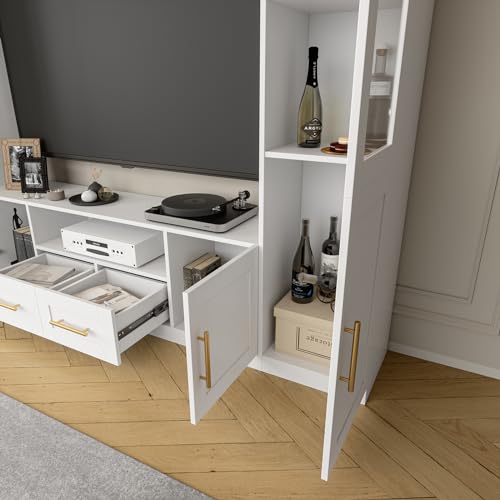 Modern TV Stand with Glass Doors and Shelves for Living Room F9675