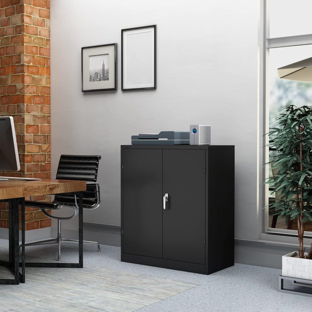 Locking Metal Storage Cabinet with Adjustable Shelves, Black X54003