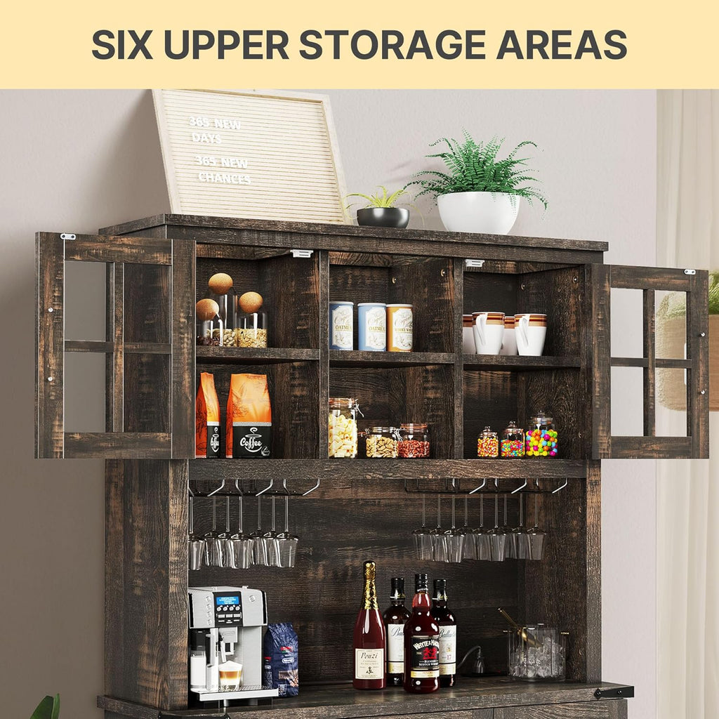 DWVO 72" Kitchen Pantry Cabinet with Lights and Power Outlet, Dark Rustic Oak M9731