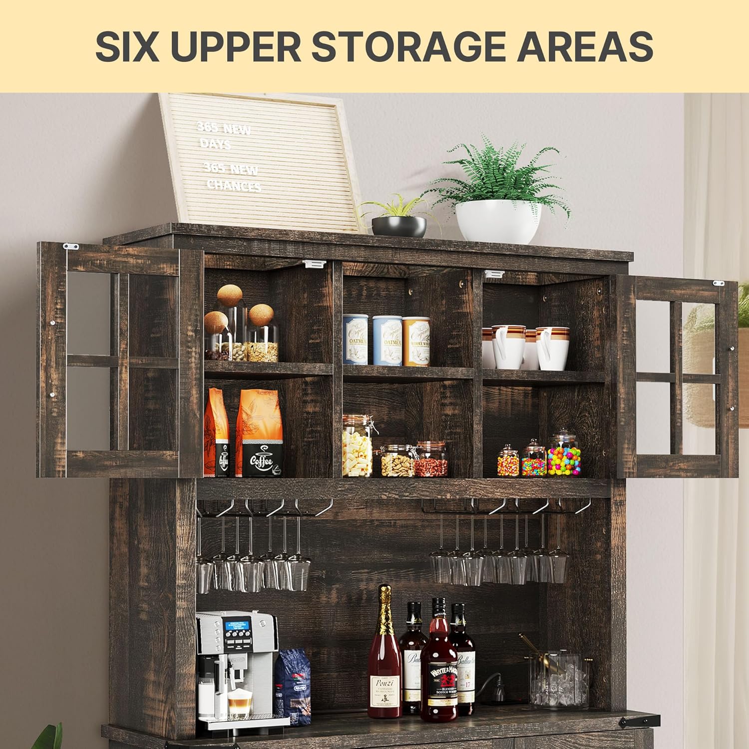 DWVO 72" Kitchen Pantry Cabinet with Lights and Power Outlet, Dark Rustic Oak M9731