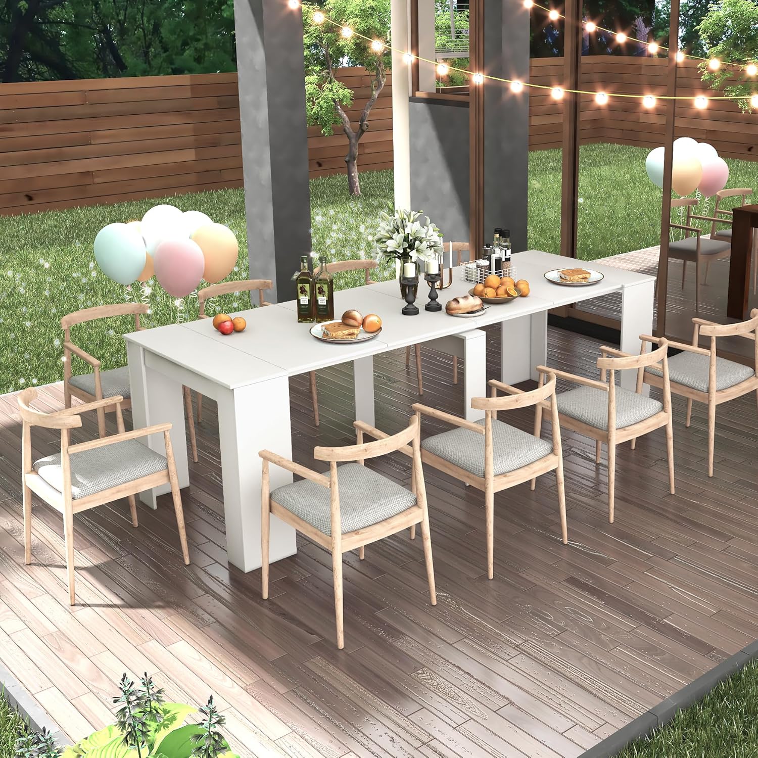 118" Wooden Expandable Dining Table for 8-12 Person, Multifunctional Extendable Console Desk, Large Rectangle Office Conference Meeting&Table, White