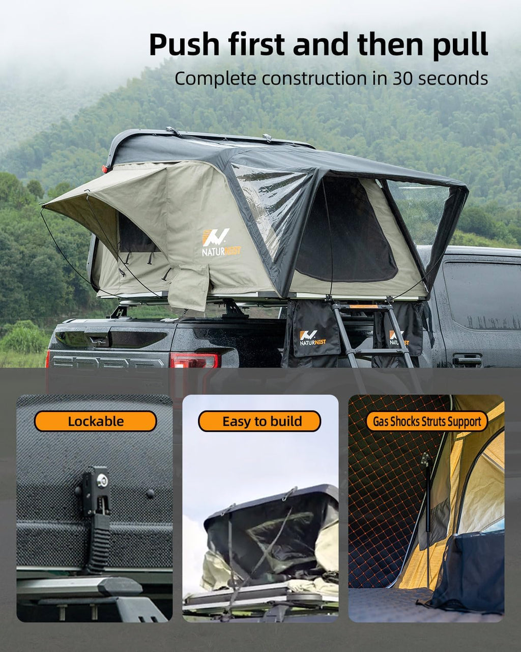 Naturnest Rooftop Tent Hard Shell with 2 Chairs for SUV Truck Van M286299