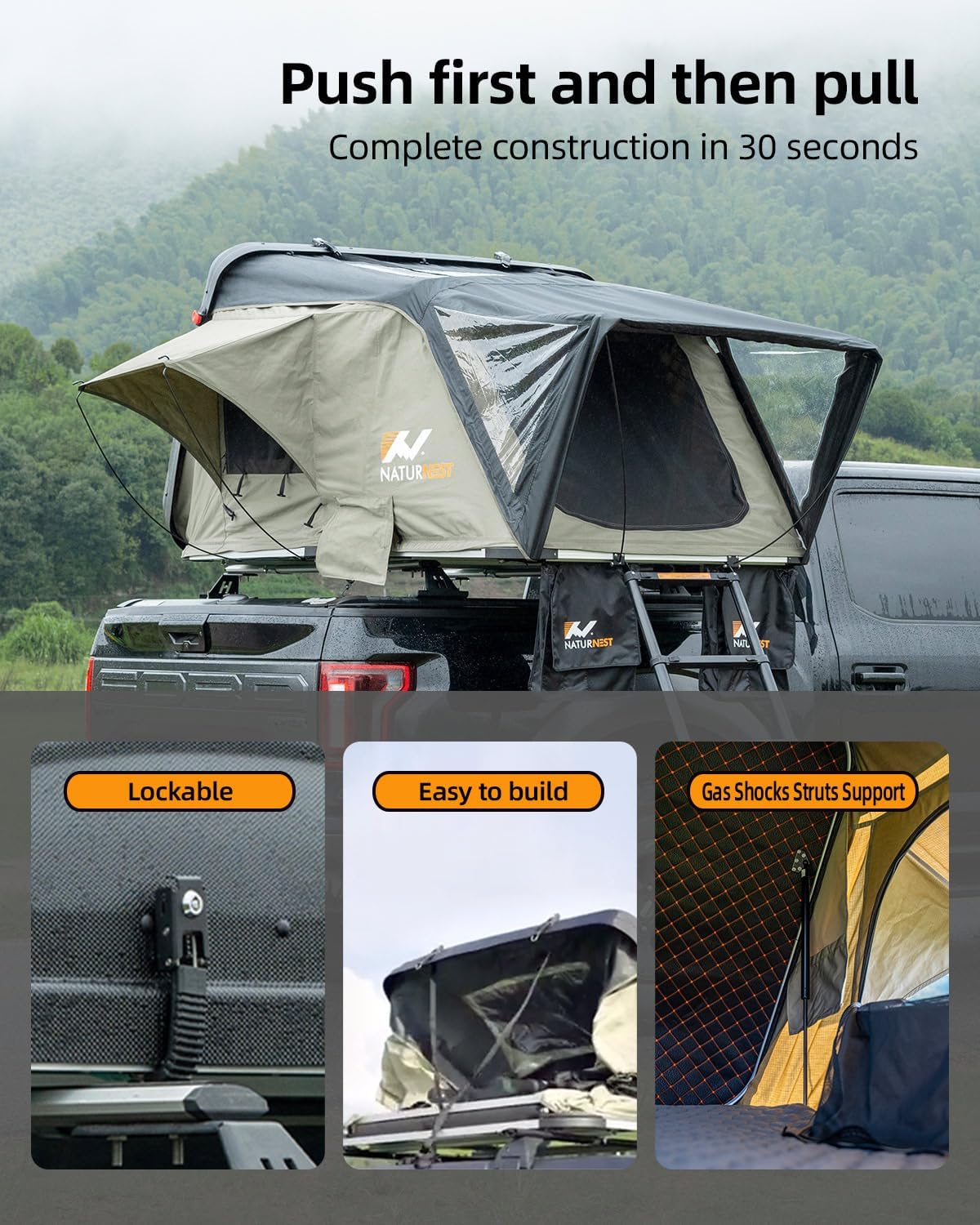 Naturnest Rooftop Tent Hard Shell with 2 Chairs for SUV Truck Van M286299