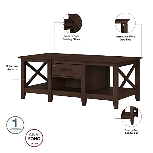 Bush Furniture Key West Coffee Table with Storage, Bing Cherry I76090