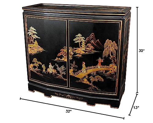 Oriental Furniture 32" Japanese Slant Front Cabinet - Red Landscape J402157