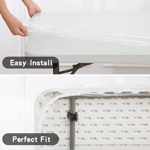 Pioggia Clear Vinyl Oblong Fitted Tablecloth Waterproof Elasticized (8Ft - 30 x 96 inch Rectangle) L13006