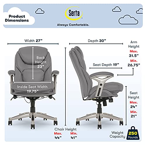 Serta Works Executive Office Chair with Back in Motion Technology, Gray Bonded Leather X1785