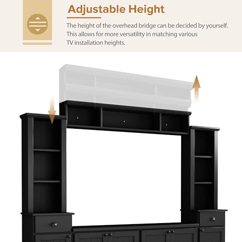 Modern TV Stand with Storage Cabinets and Shelves for TVs Up to 75", Black R3387