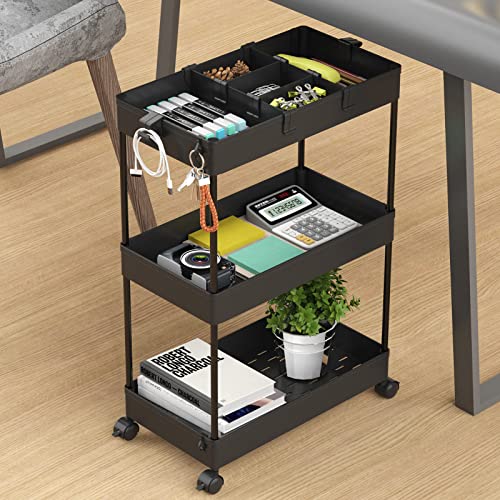 SPACELEAD 3 Tier Rolling Cart with Wheels, Black I5552