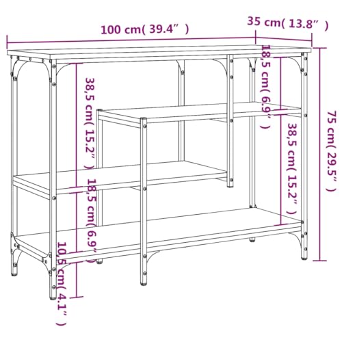 vidaXL Black Console Table with Shelves Engineered Wood Metal Frame P8073
