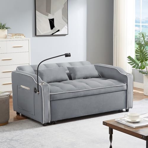 3-in-1 Velvet Pull Out Couch with Adjustable Backrest and Storage Pockets G48604