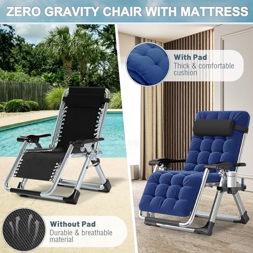 ABORON Zero Gravity Chair Outdoor Folding Lounge Recliner with Cushion Headrest & Tray S620