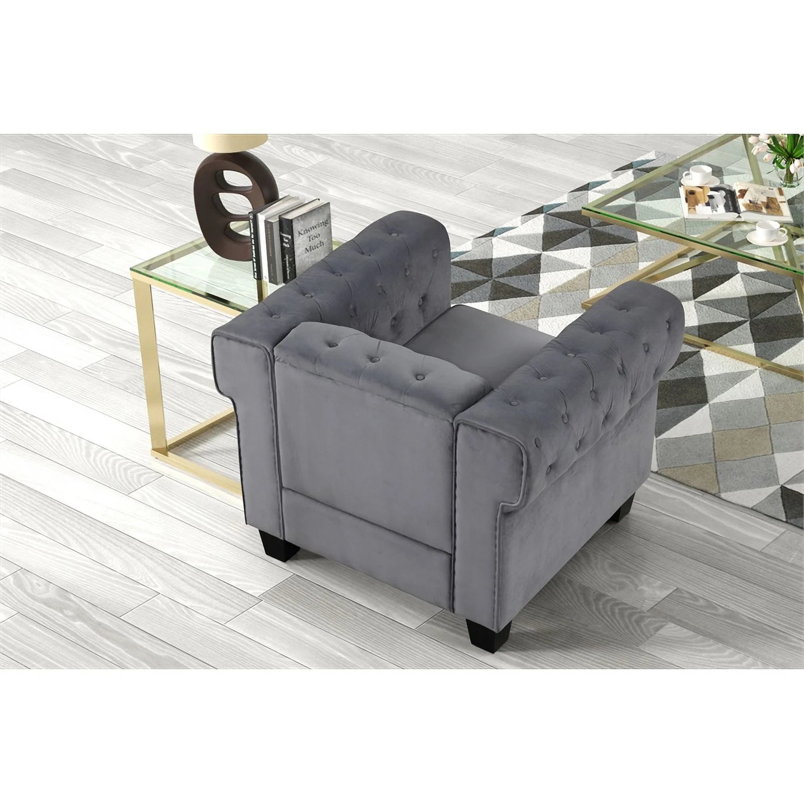 Rnfurnishings inc Arav 2-Piece Velvet Living Room Furniture Set - Gray P6242