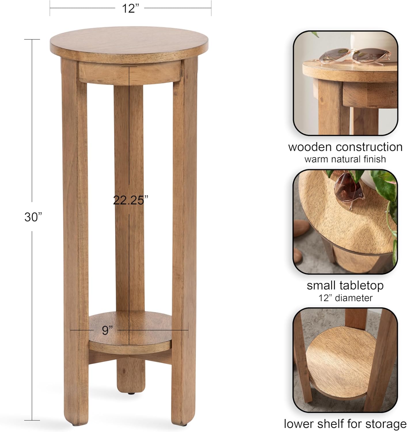 Kate and Laurel Foxford Two-Tier Circle Plant Stand, 12x12x30, Natural F758083