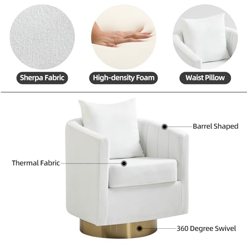 Barrel Accent Chairs Set of 2, Swivel Armchair with Waist Pillow, White U5222