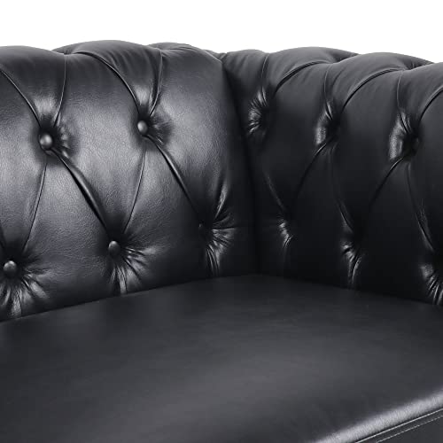 Chesterfield Leather Sofa 84" Tufted 3 Seater with Rolled Arms, Dark Brown F8129
