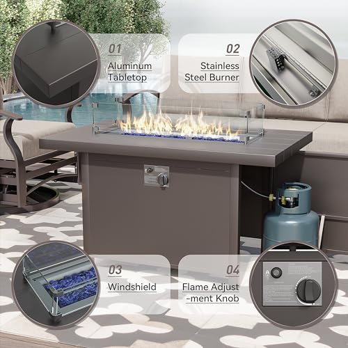 15 Piece Patio Furniture Set with Propane Fire Pit, 12-Seat Modular Outdoor Sectional, Navy Blue J871598