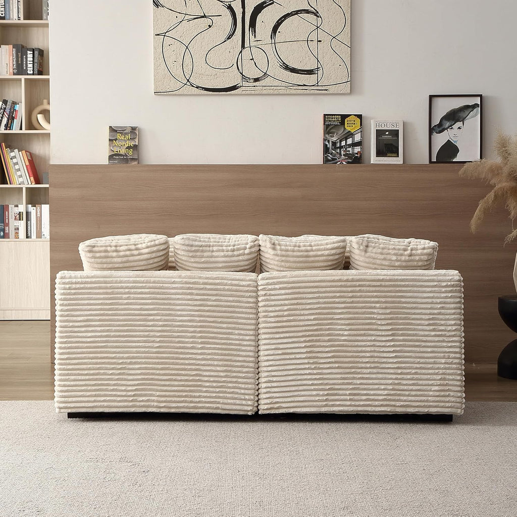 Oversized Corduroy Chaise Lounge Loveseat Couch Bed with Solid Wood Legs L89414