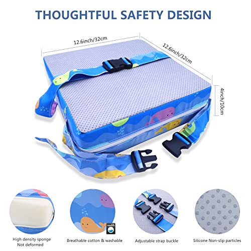 Toddler Booster Seat for Dining Table, Portable Kids Chair Cushion, Washable Seat Pad (Blue) J800364