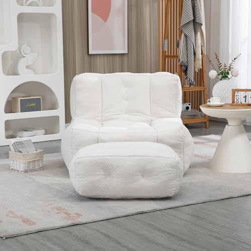 roomfitters Fluffy Bean Bag Chair with Memory Foam and Ottoman, Blue O153