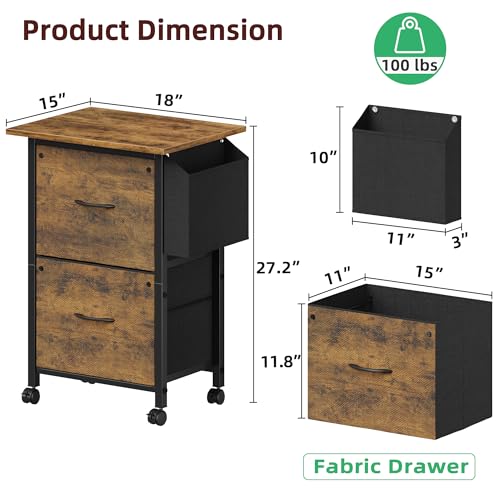 Mobile Filing Cabinet with 18" Tabletop, 2 Fabric Drawers, Rustic Brown W63589