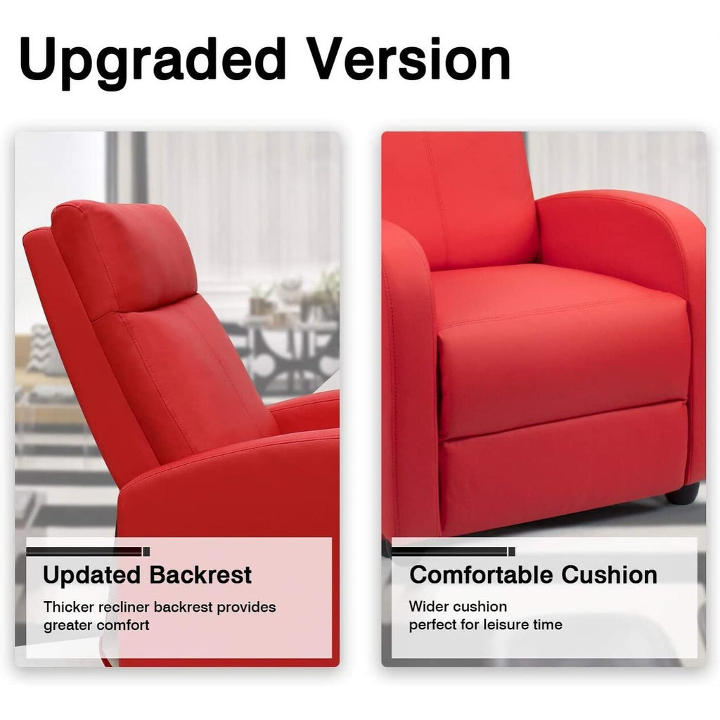 FURNIWELL Recliner Chair PU Leather Single Sofa Red F5749