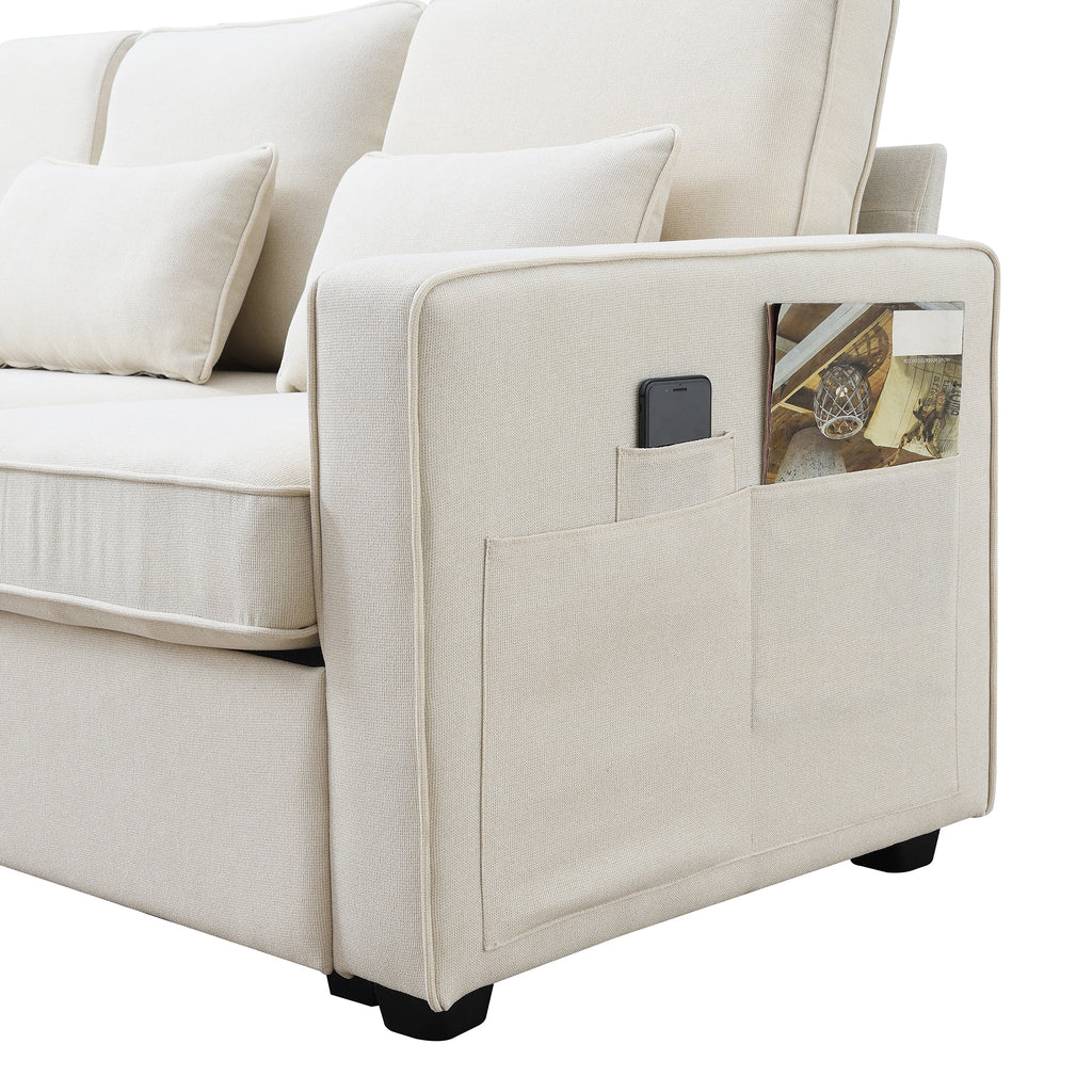 Modern Linen Fabric 4-Seater Sofa with Removable Cushions E6267