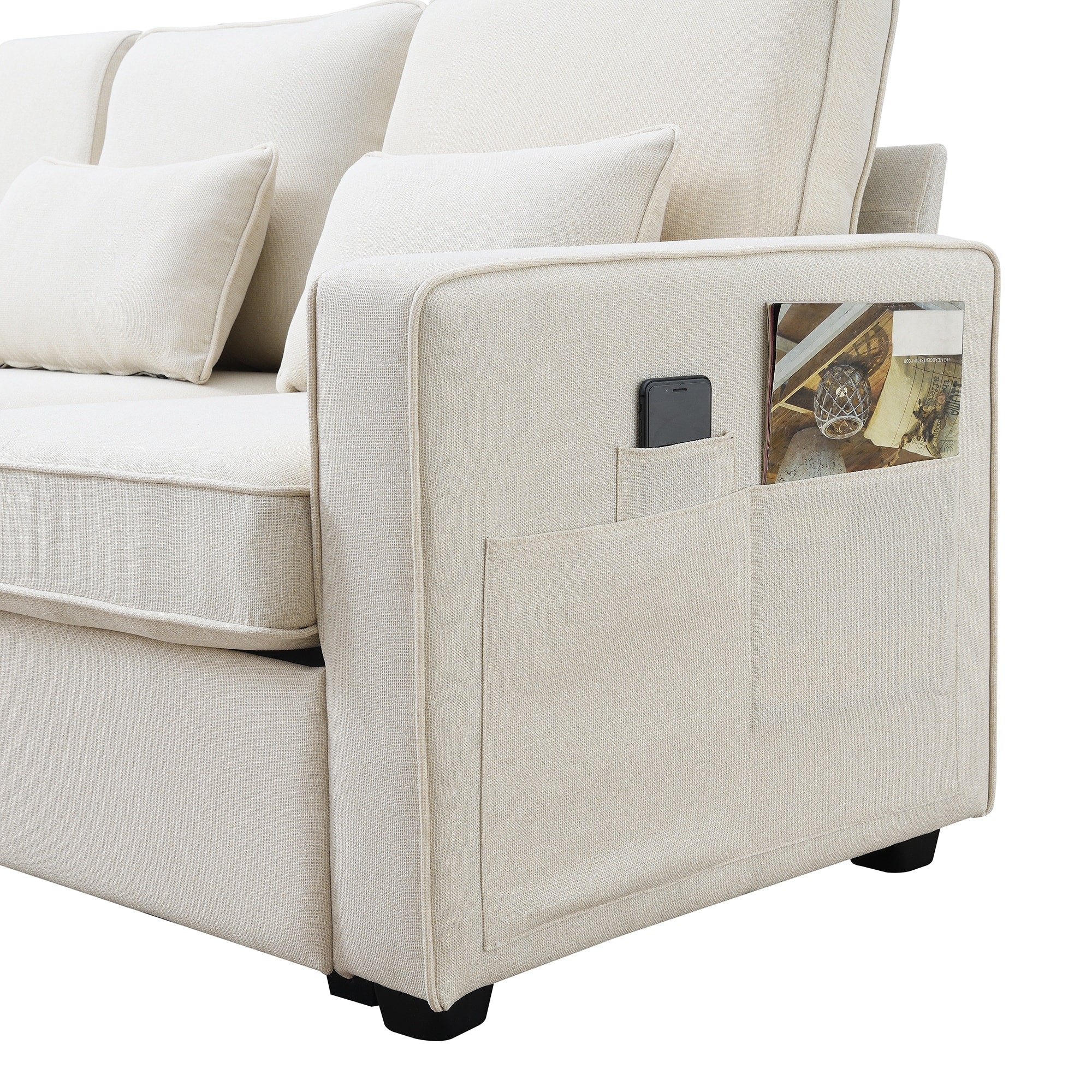 Modern Linen Fabric 4-Seater Sofa with Removable Cushions E6267