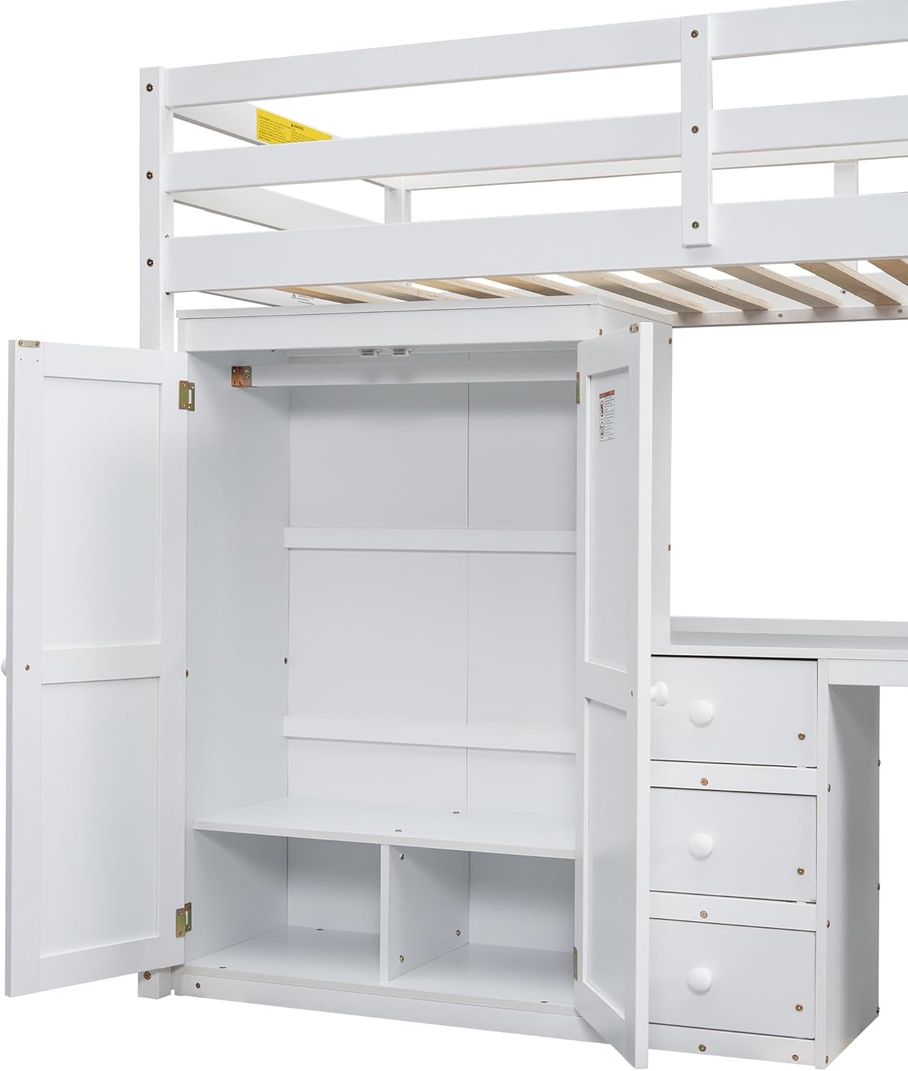Twin Size Wood Loft Bed with Wardrobe, Desk and Storage Drawers, White H6245