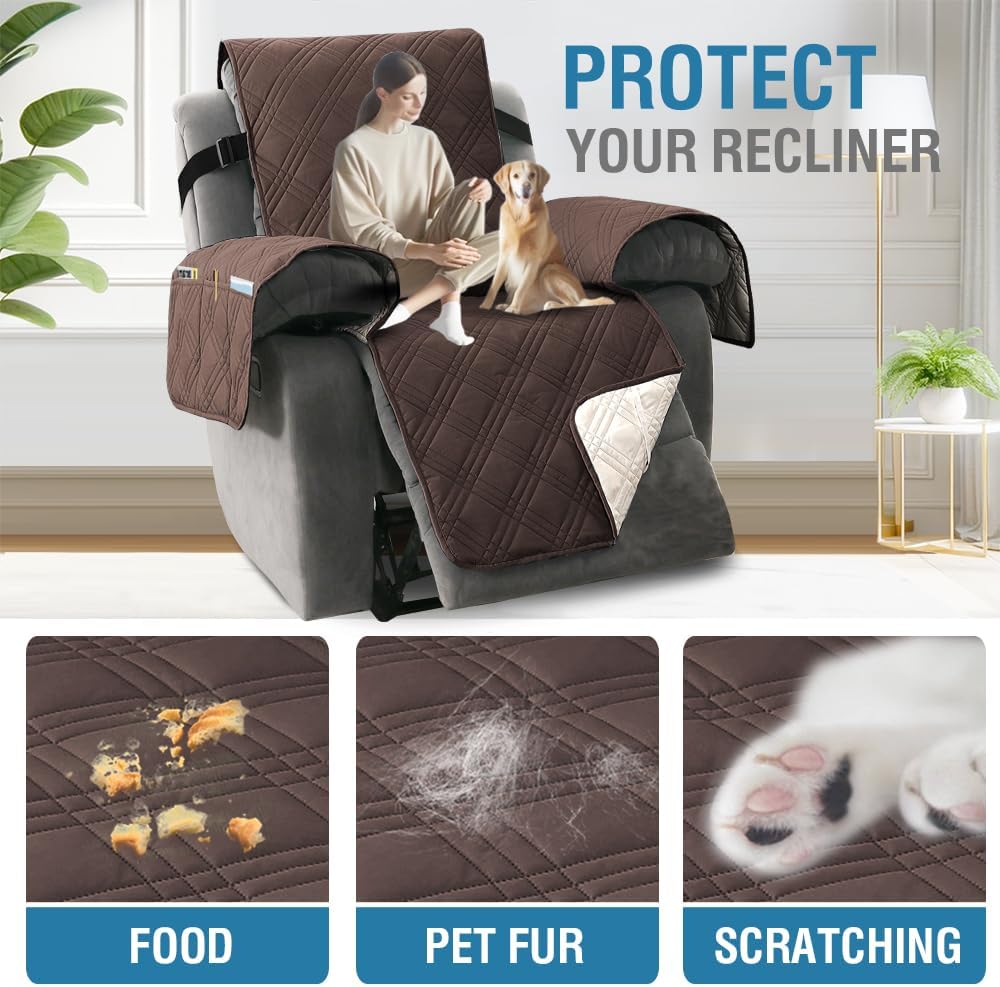 H.VERSAILTEX Waterproof Reversible Recliner Cover for Large Recliner, Brown/Beige Y117