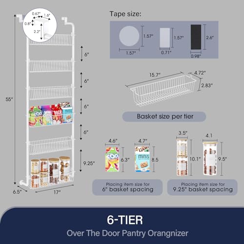 Over The Door Pantry Organizer, 6-Tier Metal Hanging Spice Rack, Black B240614