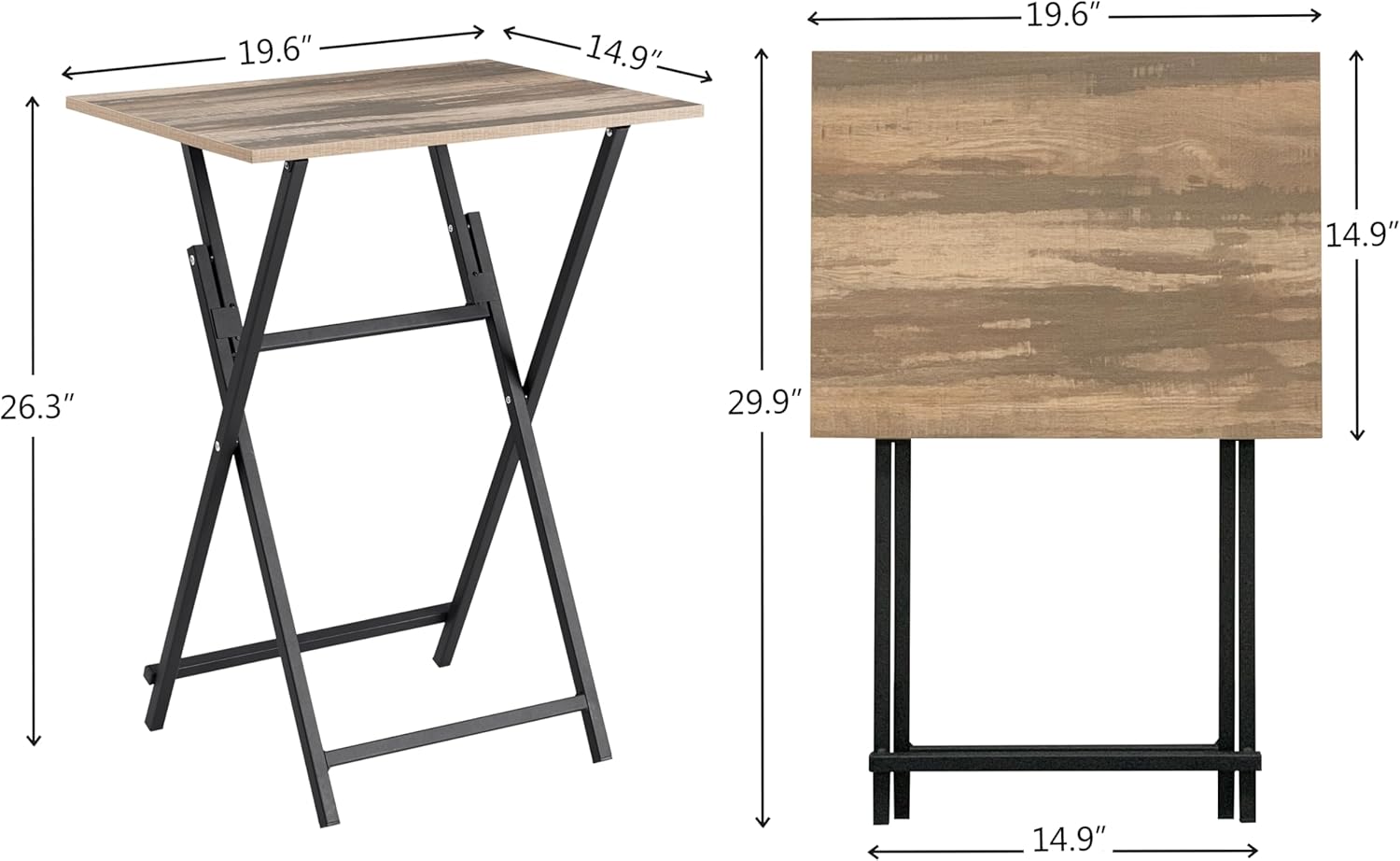 Rustic Brown & Black TV Tray Table 2-Piece Foldable Portable W22028