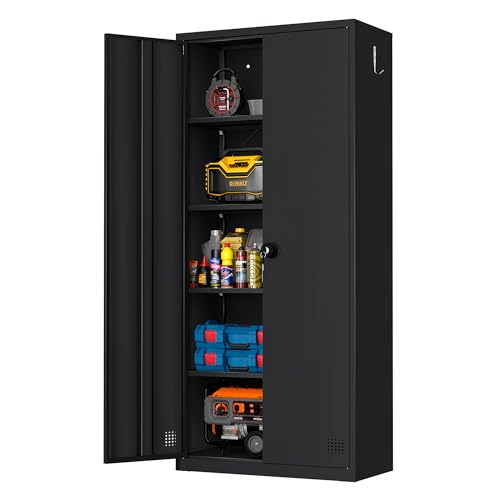 Qiaoxuan Metal Garage Storage Cabinet with 2 Doors and 4 Adjustable Shelves, Steel Locking Office File Cabinet, Tall Tool Cabinet for Home, Garage, Warehouse, Gym, School (71")