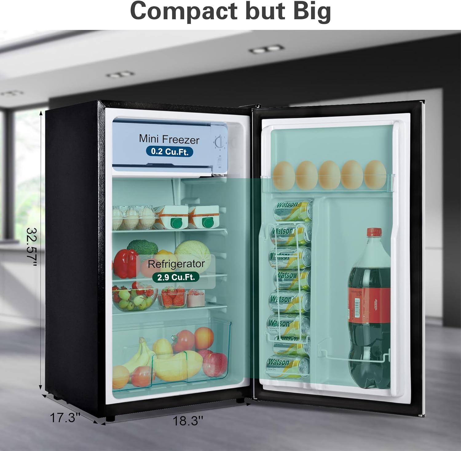 3.1 Cu. Ft. Mini Fridge with Freezer, Single Door, Compact, Silver S780