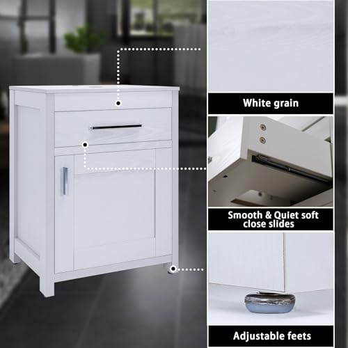24 Inch Bathroom Vanity Sink Combo with Chrome Faucet, White Wood J887