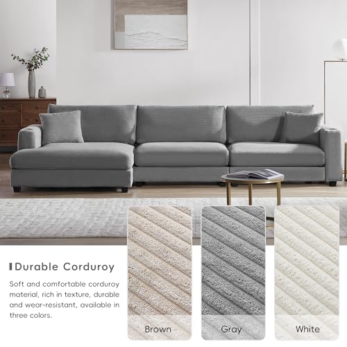 134" Oversized L Shaped Sectional Sofa with Chaise, Beige I778794