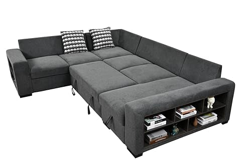 roomfitters 125'' U Shaped 7 Seat Sectional Sofa Couch with Storage, Light Gray J9659