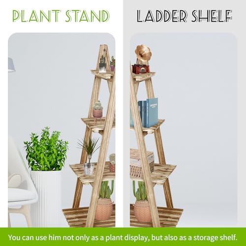 4-Tier Wood Ladder Shelf for Living Room, Home Office I3917