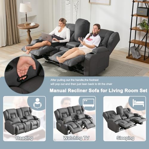 SAMERY 65.5" RV Loveseat Recliner with Console, Beige O29463