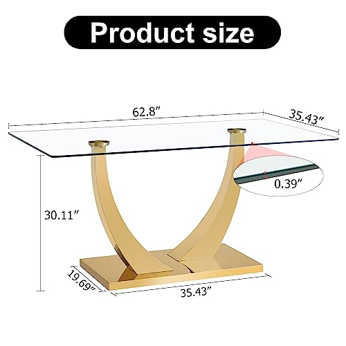 63" Rectangular Glass Dining Table for 6-8 with Tempered Glass Top P127