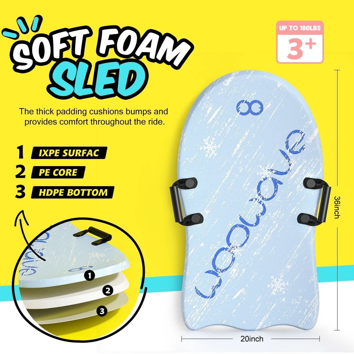 WOOWAVE Foam Snow Sled for Kids, 36 Inch, Blue N362