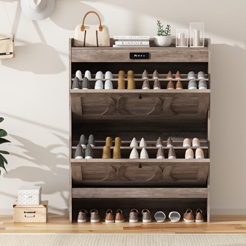 Rustic White 2 Flip Drawers Shoe Storage Cabinet V18081