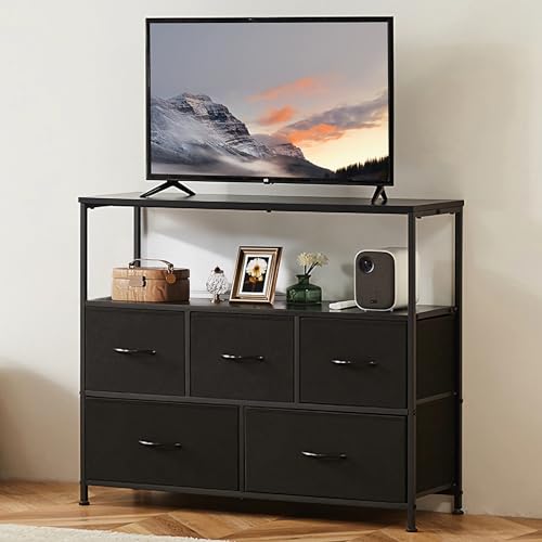 Dresser TV Stand with Fabric Drawers for TV up to 45 inch, Black H452