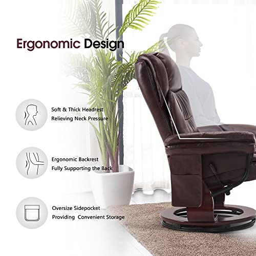 MCombo Swivel Recliner with Ottoman, Vibration Massage, Faux Leather, Grey X461672