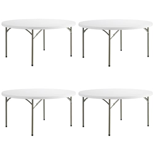 5 Pack! 72" Round Commercial Folding Table - Heavy-Duty White Plastic Folding Table for Events, Parties, Banquets and Weddings - Perfect for Indoor/Outdoor Use