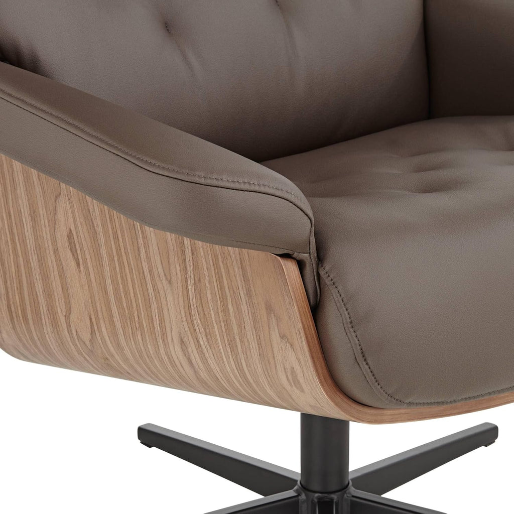 BenchMaster Malibu Chocolate Tufted Faux Leather Swivel Recliner with Ottoman O163593