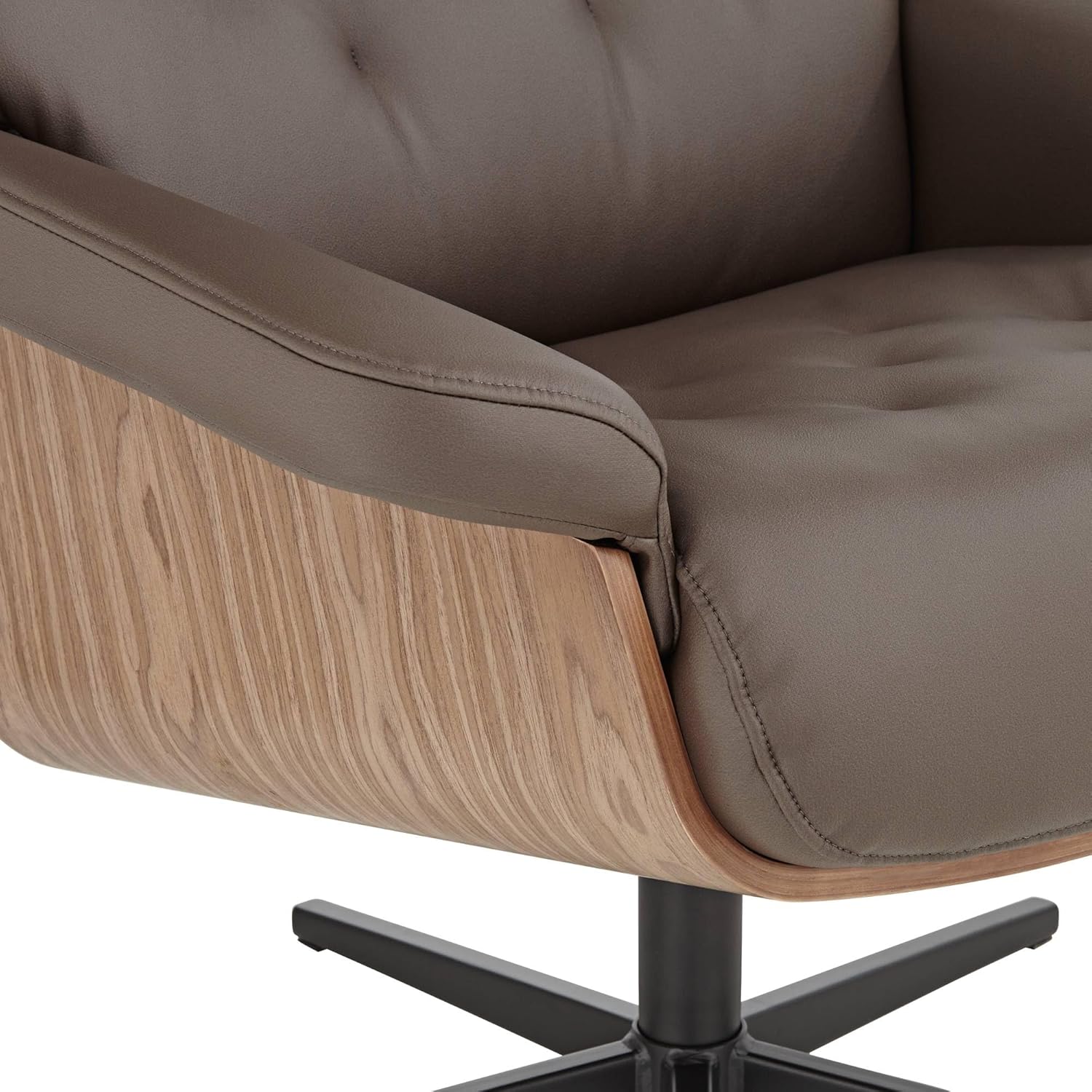 BenchMaster Malibu Chocolate Tufted Faux Leather Swivel Recliner with Ottoman O163593